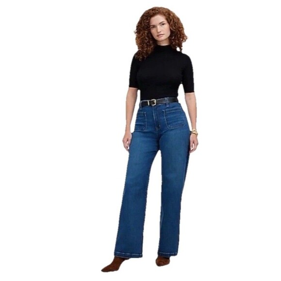 Madewell Denim - Madewell Emmett Size 30 Curvy High Rise Wide Leg Blue Jeans Patch Pockets